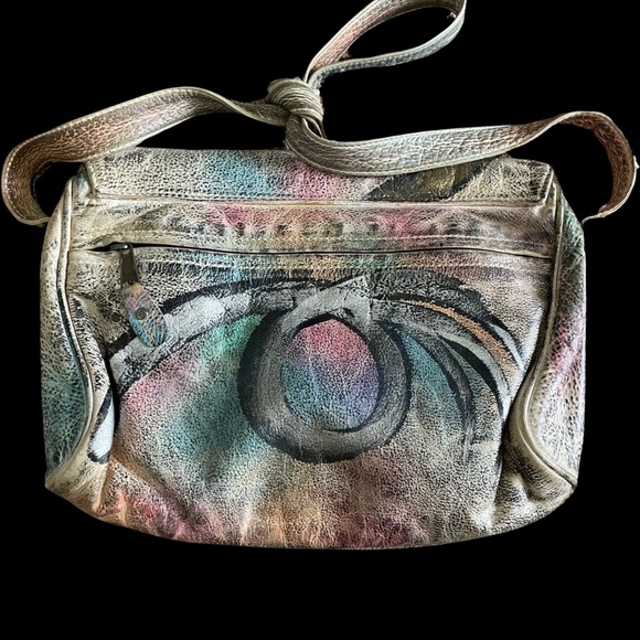 Vintage 80s Brit Rosen Signed Hand Painted Abstract Leather Shoulder Bag Purse - Picture 8 of 13